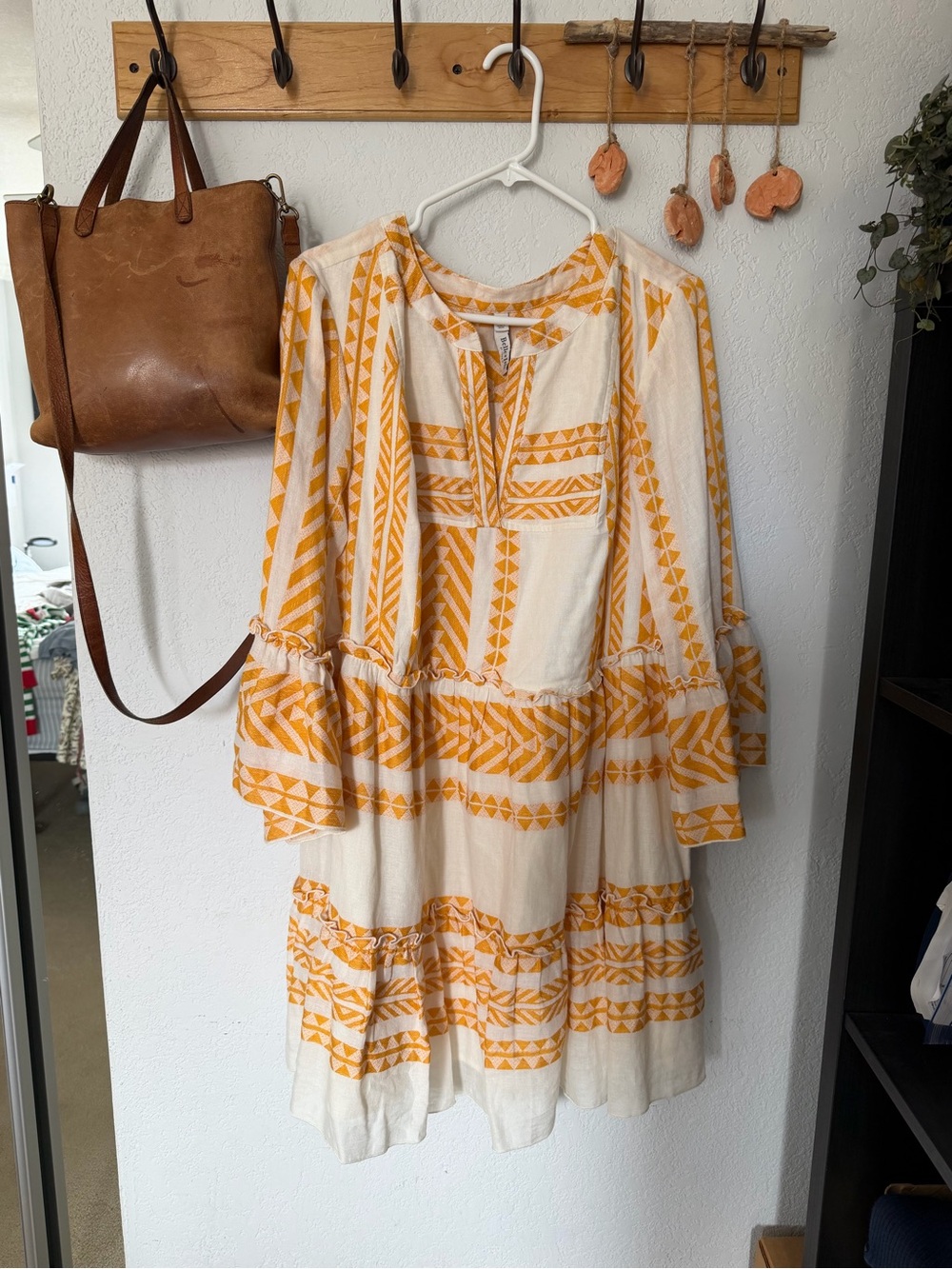torrid Cream Dress with Yellow Geometric Embroidery